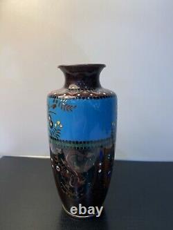 Antique Japanese Meiji Cloisonné Blue Enamel Phonex Drygon Ginbari Vase 6