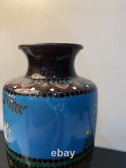 Antique Japanese Meiji Cloisonné Blue Enamel Phonex Drygon Ginbari Vase 6