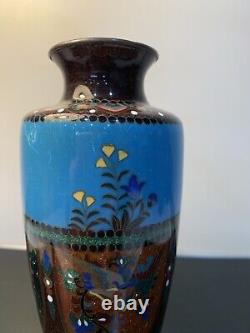 Antique Japanese Meiji Cloisonné Blue Enamel Phonex Drygon Ginbari Vase 6