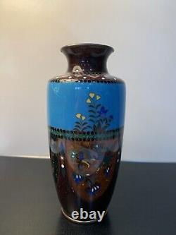 Antique Japanese Meiji Cloisonné Blue Enamel Phonex Drygon Ginbari Vase 6