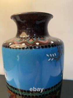 Antique Japanese Meiji Cloisonné Blue Enamel Phonex Drygon Ginbari Vase 6