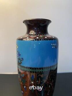 Antique Japanese Meiji Cloisonné Blue Enamel Phonex Drygon Ginbari Vase 6