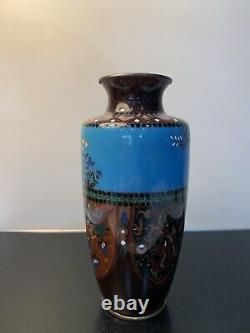 Antique Japanese Meiji Cloisonné Blue Enamel Phonex Drygon Ginbari Vase 6