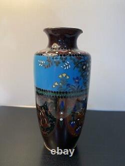 Antique Japanese Meiji Cloisonné Blue Enamel Phonex Drygon Ginbari Vase 6