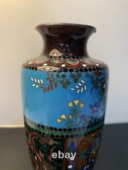 Antique Japanese Meiji Cloisonné Blue Enamel Phonex Drygon Ginbari Vase 6