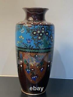 Antique Japanese Meiji Cloisonné Blue Enamel Phonex Drygon Ginbari Vase 6