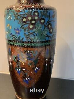 Antique Japanese Meiji Cloisonné Blue Enamel Phonex Drygon Ginbari Vase 6