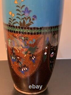 Antique Japanese Meiji Cloisonné Blue Enamel Phonex Drygon Ginbari Vase 6