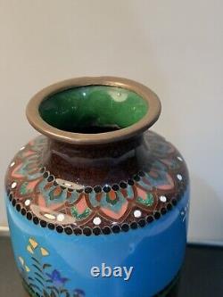 Antique Japanese Meiji Cloisonné Blue Enamel Phonex Drygon Ginbari Vase 6