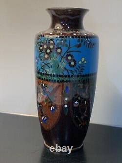 Antique Japanese Meiji Cloisonné Blue Enamel Phonex Drygon Ginbari Vase 6