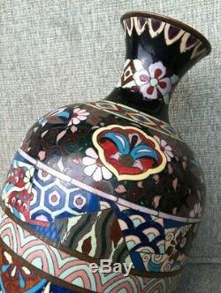 Antique Japanese Meiji Cloisonne Bronze Enamel Vase Jar Gilt Taisho Enamel 1880s