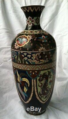 Antique Japanese Meiji Cloisonne Bronze Enamel Vase Jar Gilt Taisho Enamel 1880s
