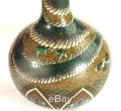 Antique Japanese Meiji Cloisonne Dragon Bottle Vase