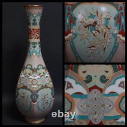 Antique Japanese Meiji Cloisonne Dragon Phoenix Karakusamon Large Pair Vase