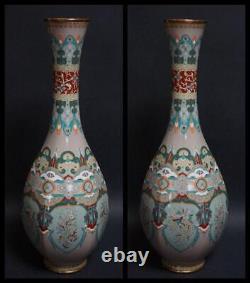 Antique Japanese Meiji Cloisonne Dragon Phoenix Karakusamon Large Pair Vase