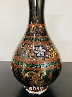 Antique Japanese Meiji Cloisonné Enamel Ginbari Drygon Phonex Vase Sterling Rims