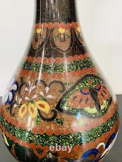 Antique Japanese Meiji Cloisonné Enamel Ginbari Drygon Phonex Vase Sterling Rims