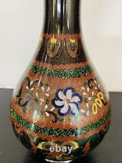 Antique Japanese Meiji Cloisonné Enamel Ginbari Drygon Phonex Vase Sterling Rims