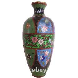 Antique Japanese Meiji Cloisonne Enamel & Ginbari Foil Baluster Vase