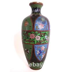Antique Japanese Meiji Cloisonne Enamel & Ginbari Foil Baluster Vase