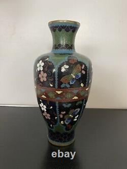 Antique Japanese Meiji Cloisonné Enamel Goldstone Butterfly Vase 6 Inches Tall