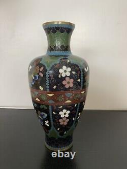 Antique Japanese Meiji Cloisonné Enamel Goldstone Butterfly Vase 6 Inches Tall