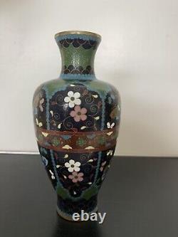 Antique Japanese Meiji Cloisonné Enamel Goldstone Butterfly Vase 6 Inches Tall