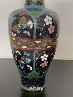 Antique Japanese Meiji Cloisonné Enamel Goldstone Butterfly Vase 6 Inches Tall