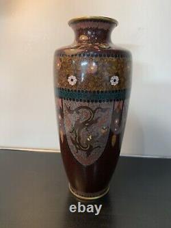 Antique Japanese Meiji Cloisonné Enamel Phonex Drygon Gold Dust Ginbari Vase