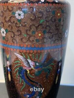 Antique Japanese Meiji Cloisonné Enamel Phonex Drygon Gold Dust Ginbari Vase