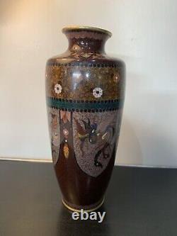 Antique Japanese Meiji Cloisonné Enamel Phonex Drygon Gold Dust Ginbari Vase