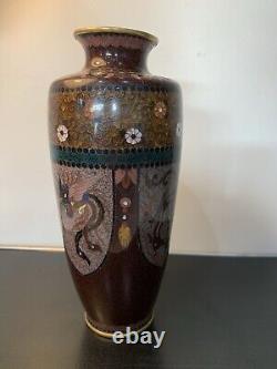 Antique Japanese Meiji Cloisonné Enamel Phonex Drygon Gold Dust Ginbari Vase