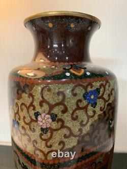 Antique Japanese Meiji Cloisonné Enamel Phonex Drygon Gold Dust Ginbari Vase