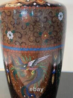 Antique Japanese Meiji Cloisonné Enamel Phonex Drygon Gold Dust Ginbari Vase