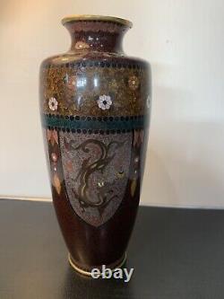 Antique Japanese Meiji Cloisonné Enamel Phonex Drygon Gold Dust Ginbari Vase