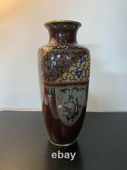 Antique Japanese Meiji Cloisonné Enamel Phonex Drygon Gold Dust Ginbari Vase