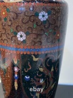 Antique Japanese Meiji Cloisonné Enamel Phonex Drygon Gold Dust Ginbari Vase