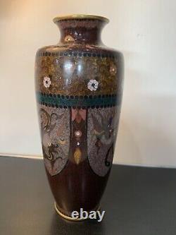 Antique Japanese Meiji Cloisonné Enamel Phonex Drygon Gold Dust Ginbari Vase