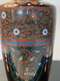 Antique Japanese Meiji Cloisonné Enamel Phonex Drygon Gold Dust Ginbari Vase