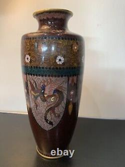 Antique Japanese Meiji Cloisonné Enamel Phonex Drygon Gold Dust Ginbari Vase