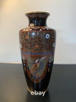 Antique Japanese Meiji Cloisonné Enamel Phonex Drygon Gold Dust Ginbari Vase