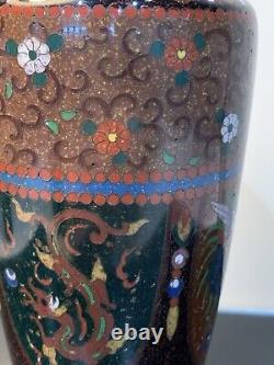 Antique Japanese Meiji Cloisonné Enamel Phonex Drygon Gold Dust Ginbari Vase