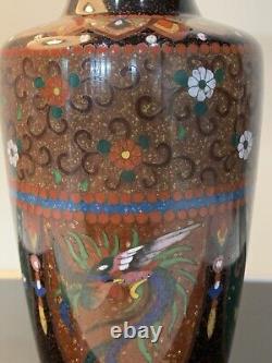 Antique Japanese Meiji Cloisonné Enamel Phonex Drygon Gold Dust Ginbari Vase