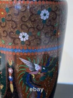 Antique Japanese Meiji Cloisonné Enamel Phonex Drygon Gold Dust Ginbari Vase