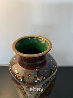 Antique Japanese Meiji Cloisonné Enamel Phonex Drygon Gold Dust Ginbari Vase