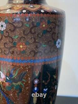 Antique Japanese Meiji Cloisonné Enamel Phonex Drygon Gold Dust Ginbari Vase