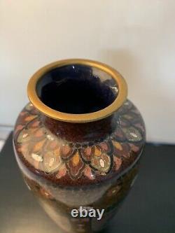 Antique Japanese Meiji Cloisonné Enamel Phonex Drygon Gold Dust Ginbari Vase