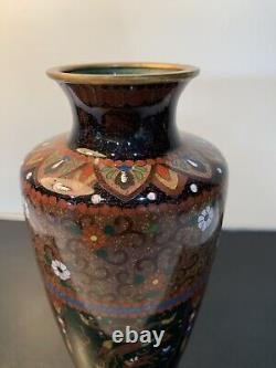 Antique Japanese Meiji Cloisonné Enamel Phonex Drygon Gold Dust Ginbari Vase