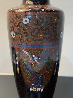 Antique Japanese Meiji Cloisonné Enamel Phonex Drygon Gold Dust Ginbari Vase