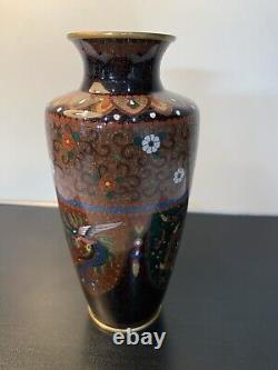 Antique Japanese Meiji Cloisonné Enamel Phonex Drygon Gold Dust Ginbari Vase